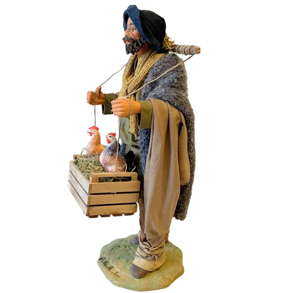25 cm Terracotta Man with Hens
