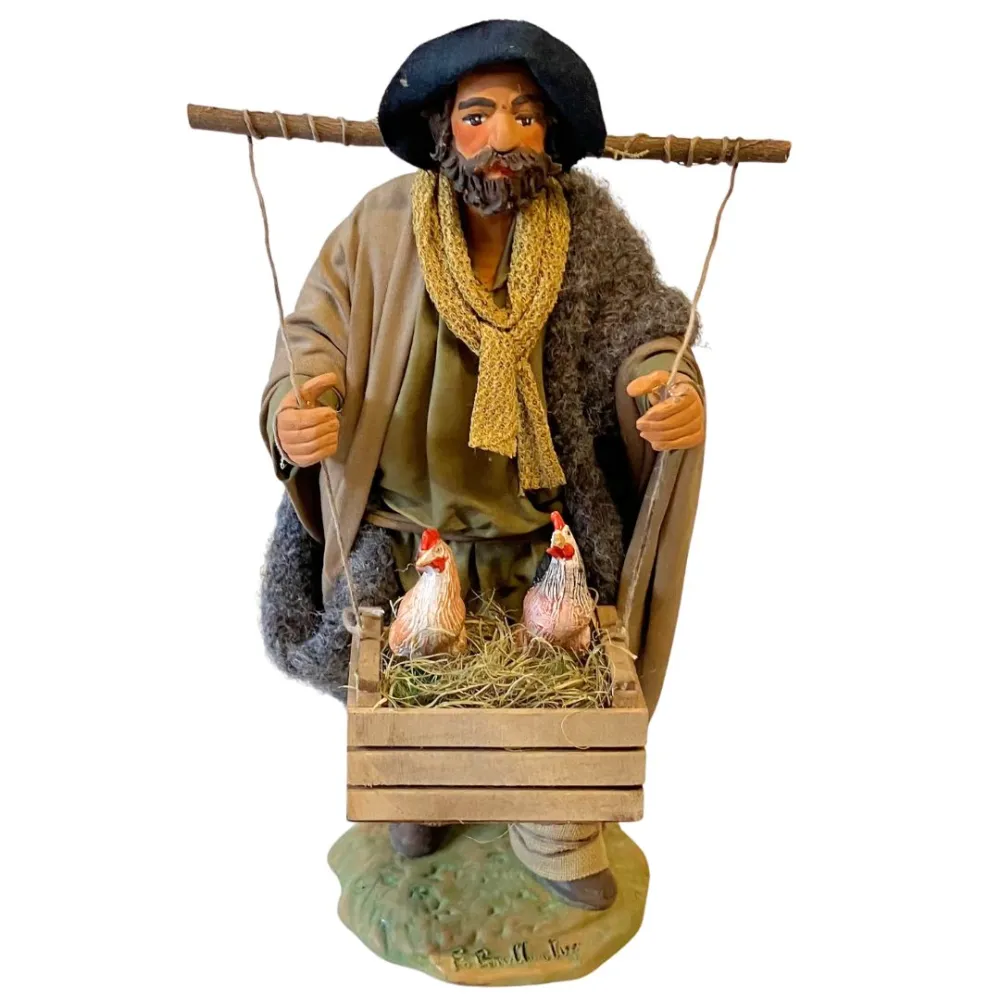 25 cm Terracotta Man with Hens