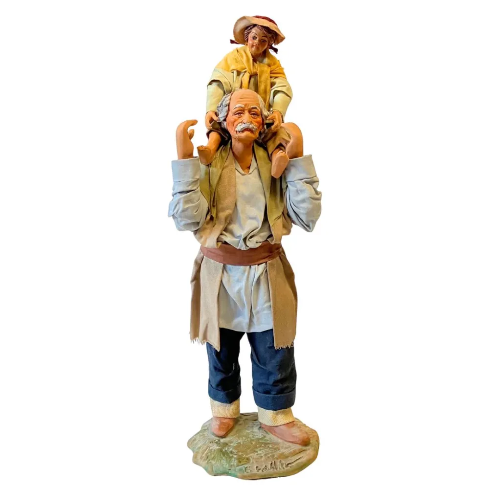 25 cm Terracotta Grandfather Carrying Child