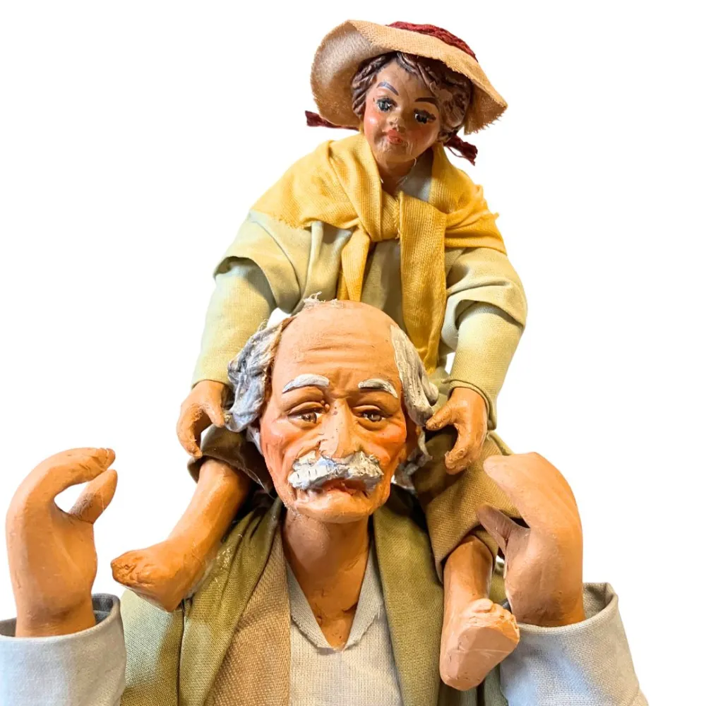 25 cm Terracotta Grandfather Carrying Child