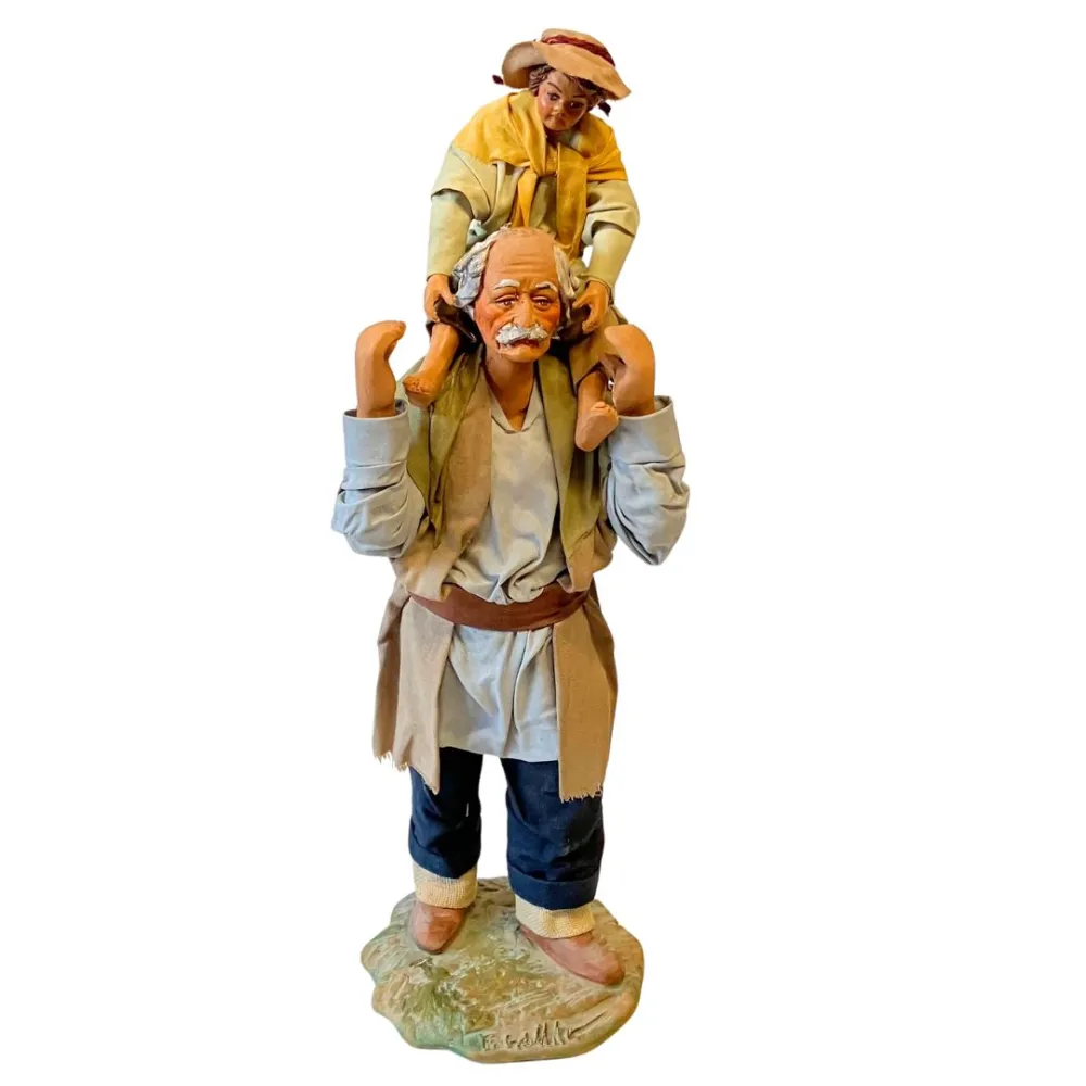 25 cm Terracotta Grandfather Carrying Child