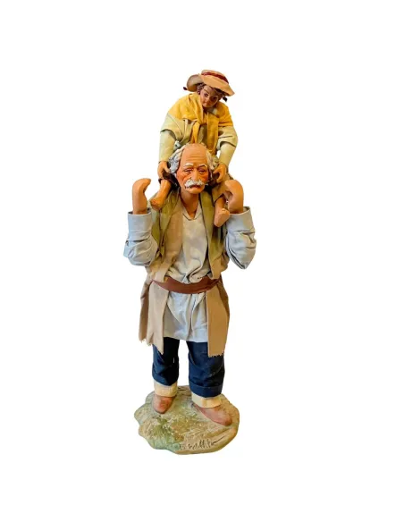 25 cm Terracotta Grandfather Carrying Child