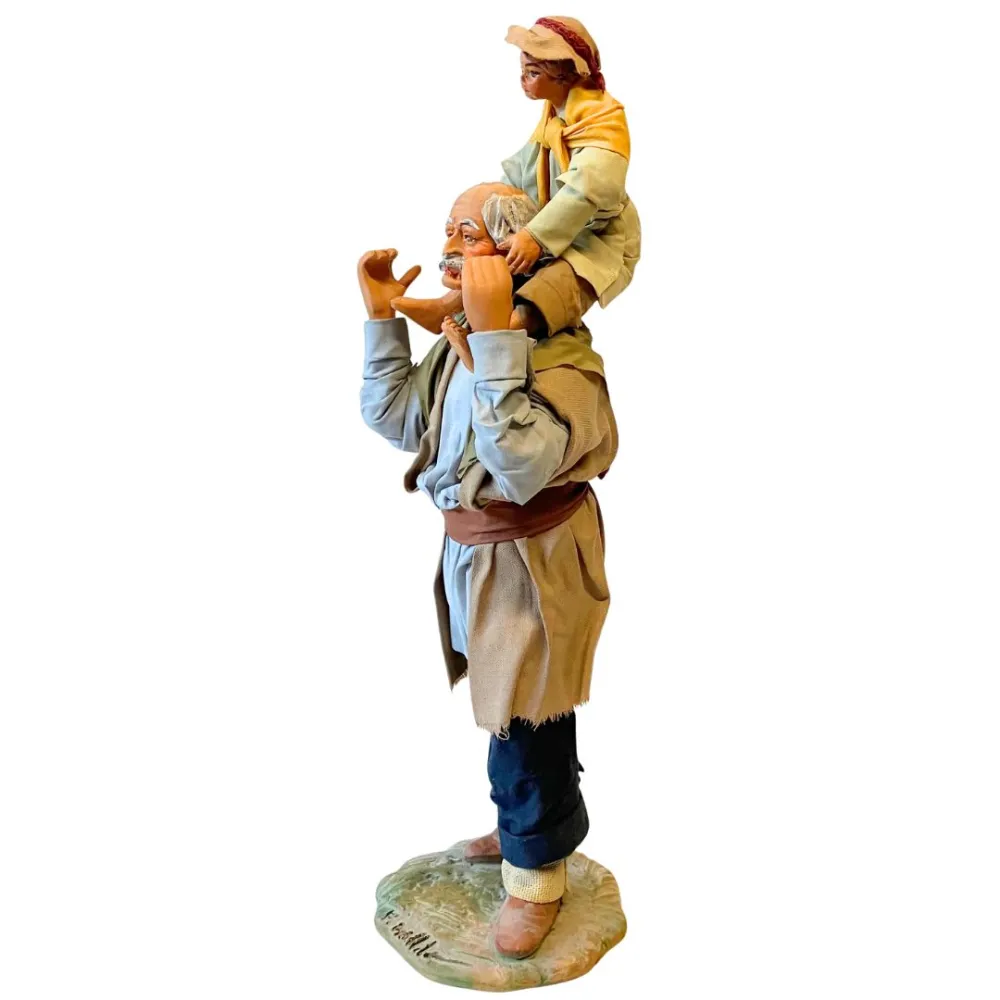 25 cm Terracotta Grandfather Carrying Child
