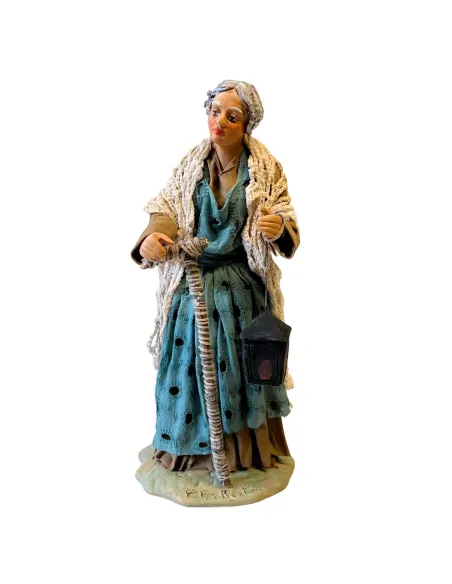 25 cm Terracotta Elderly Woman with walking stick and Lantern