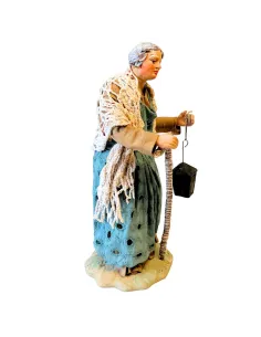 25 cm Terracotta Elderly Woman with walking stick and Lantern