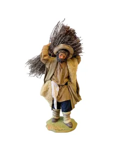 25 cm Terracotta Man Carrying Firewood Bundle