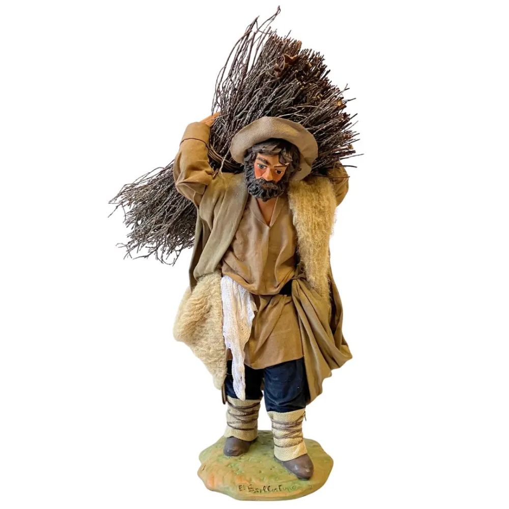 25 cm Terracotta Man Carrying Firewood Bundle