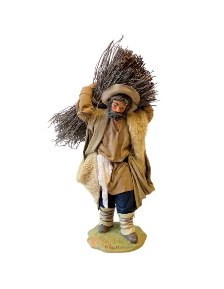 25 cm Terracotta Man Carrying Firewood Bundle
