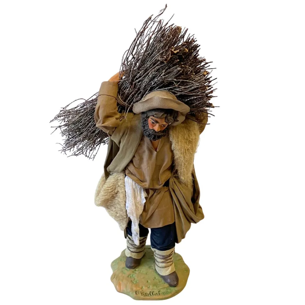 25 cm Terracotta Man Carrying Firewood Bundle