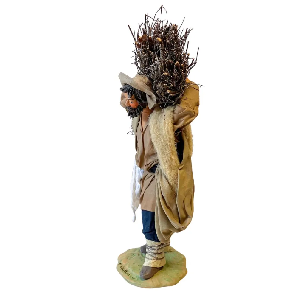 25 cm Terracotta Man Carrying Firewood Bundle