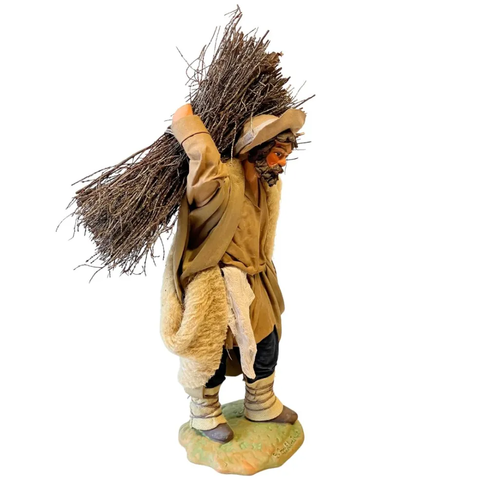 25 cm Terracotta Man Carrying Firewood Bundle