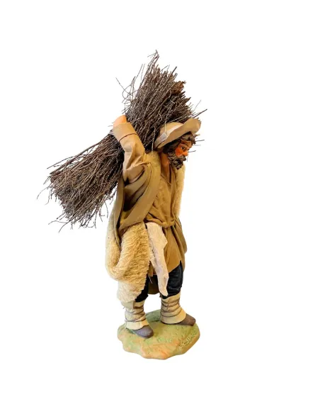 25 cm Terracotta Man Carrying Firewood Bundle