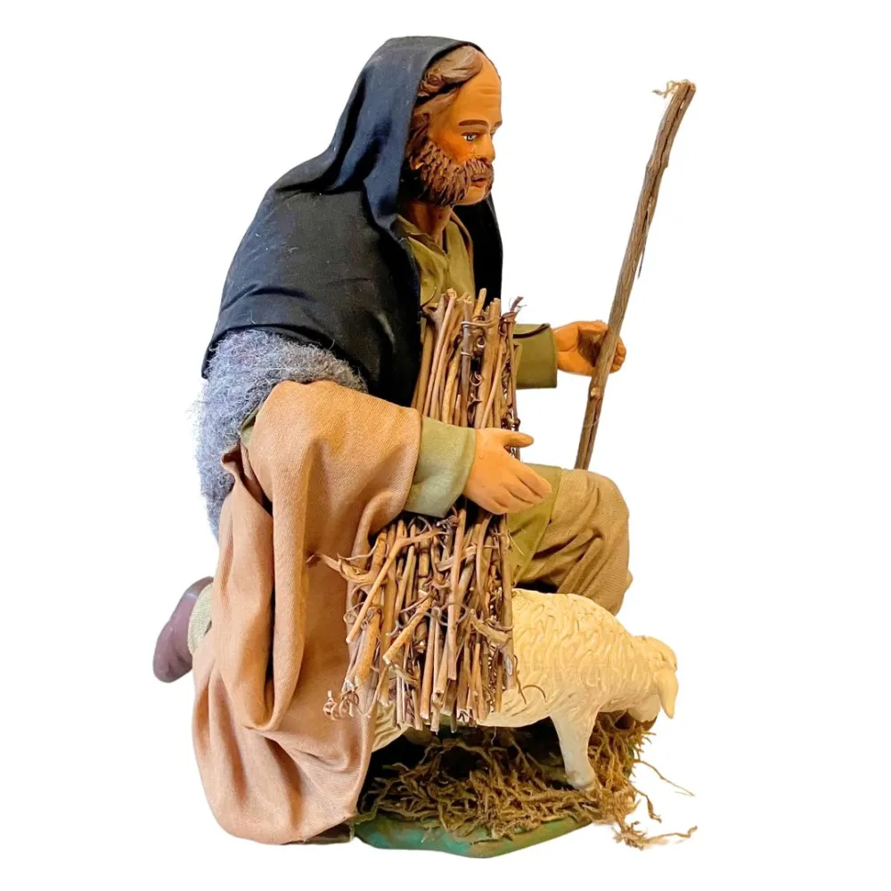 25 cm Terracotta Shepherd with Sheep