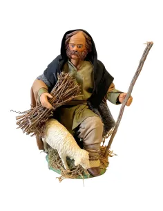 Pastore con pecora in terracotta 25 cm