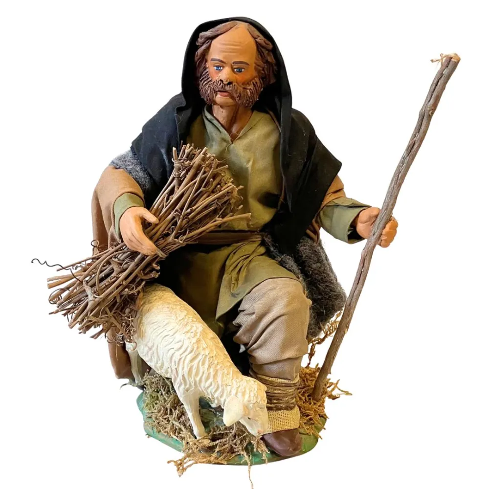 25 cm Terracotta Shepherd with Sheep