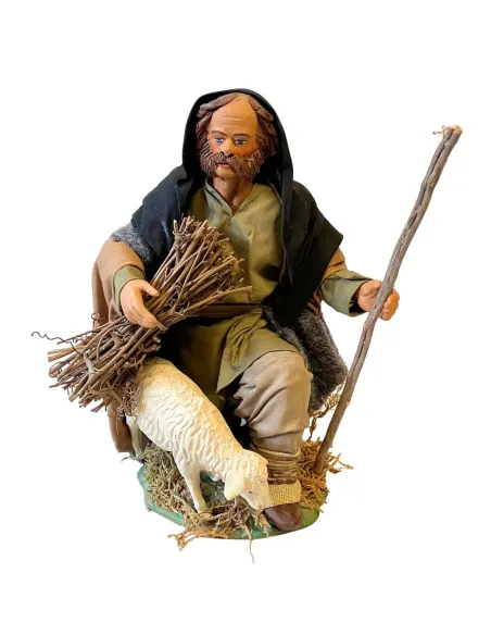 25 cm Terracotta Shepherd with Sheep