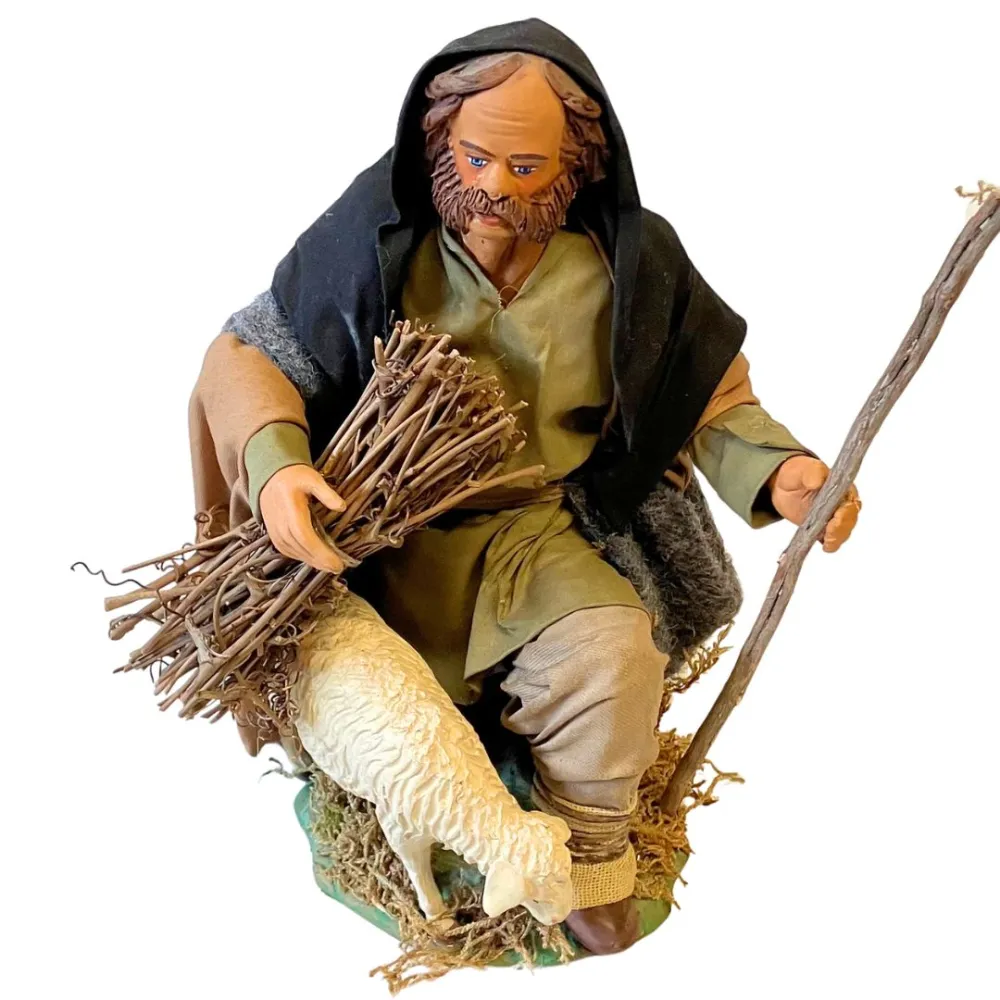25 cm Terracotta Shepherd with Sheep