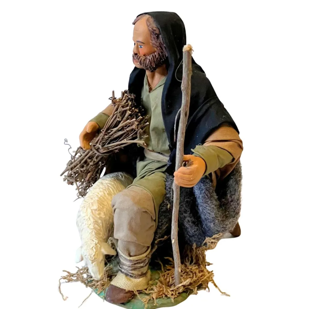 25 cm Terracotta Shepherd with Sheep