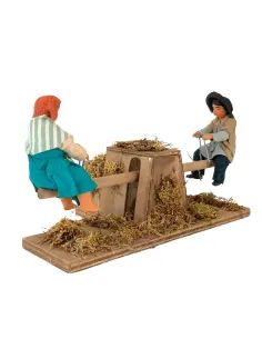 Animated Terracotta Children on a Wooden See-Saw for 25–30 cm Nativity Figures