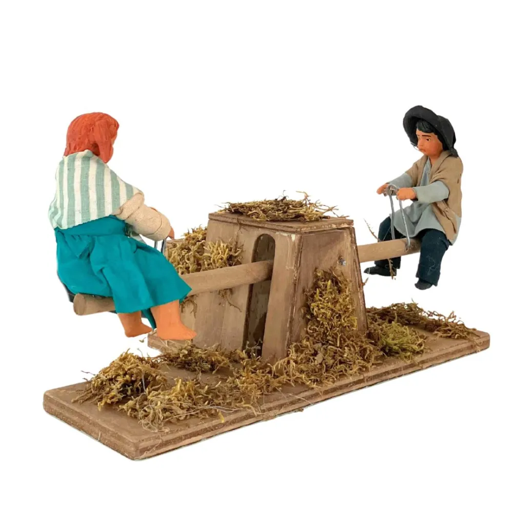 Animated Terracotta Children on a Wooden See-Saw for 25–30 cm Nativity Figures