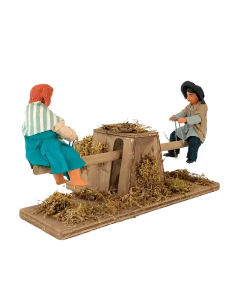 Animated Terracotta Children on a Wooden See-Saw for 25–30 cm Nativity Figures