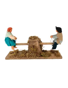Animated Terracotta Children on a Wooden See-Saw for 25–30 cm Nativity Figures 2