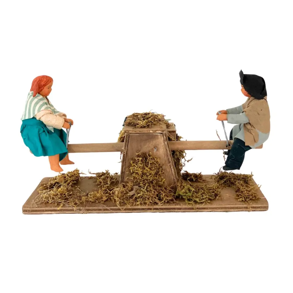 Animated Terracotta Children on a Wooden See-Saw for 25–30 cm Nativity Figures