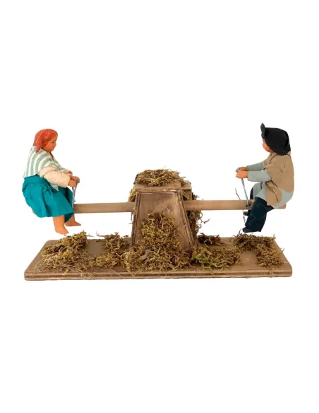 Animated Terracotta Children on a Wooden See-Saw for 25–30 cm Nativity Figures