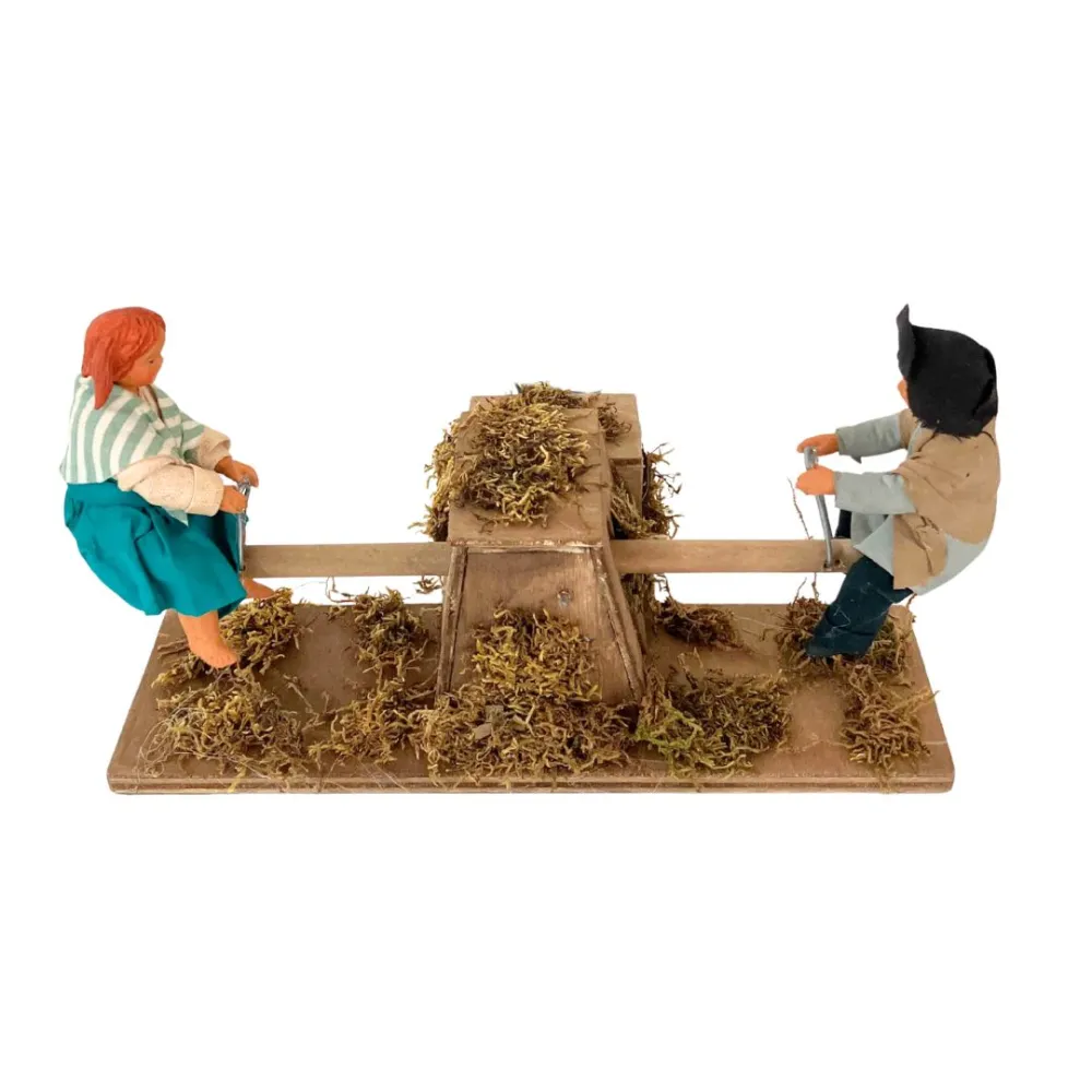 Animated Terracotta Children on a Wooden See-Saw for 25–30 cm Nativity Figures