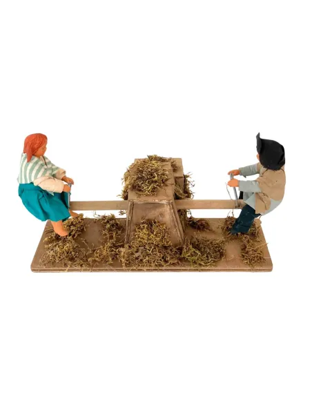 Animated Terracotta Children on a Wooden See-Saw for 25–30 cm Nativity Figures