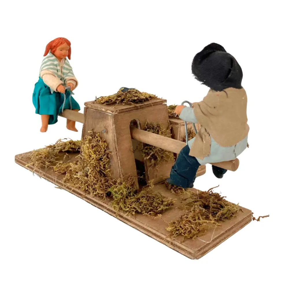 Animated Terracotta Children on a Wooden See-Saw for 25–30 cm Nativity Figures