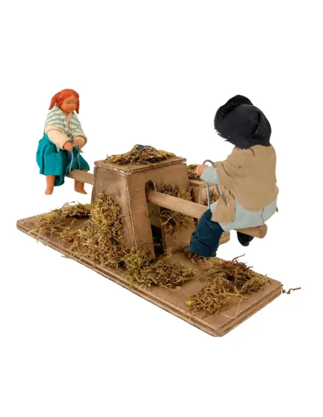 Animated Terracotta Children on a Wooden See-Saw for 25–30 cm Nativity Figures