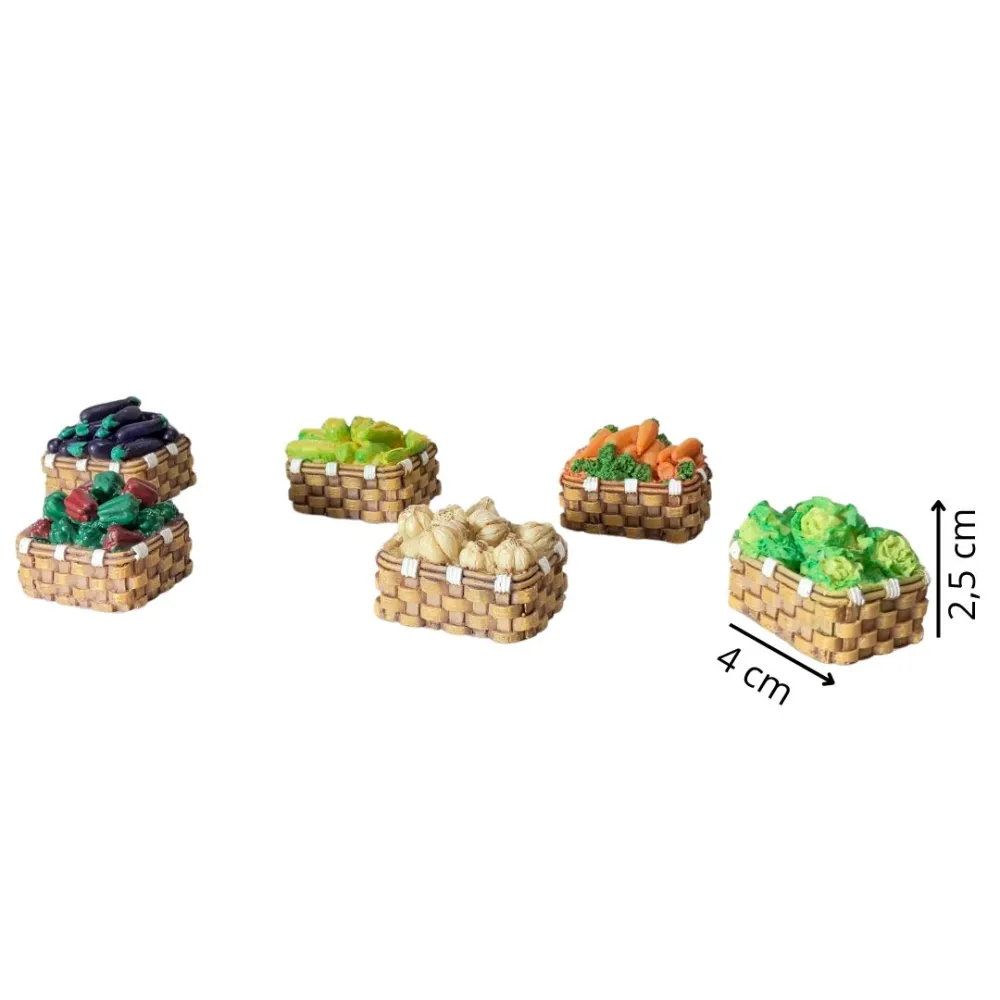 Set of 6 Resin Baskets with Vegetables for 20–25 cm Nativity Figures
