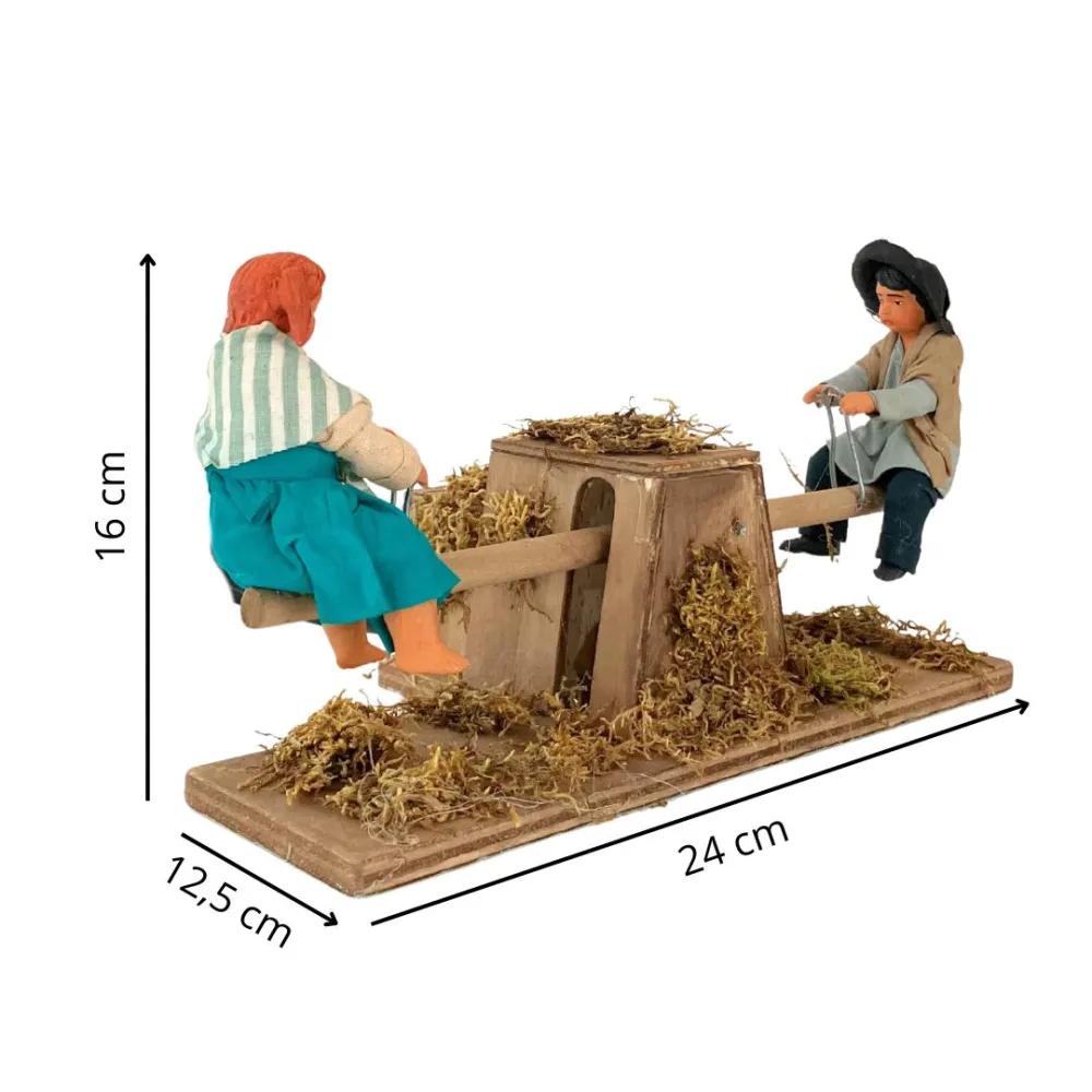 Animated Terracotta Children on a Wooden See-Saw for 25–30 cm Nativity Figures