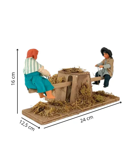 Animated Terracotta Children on a Wooden See-Saw for 25–30 cm Nativity Figures