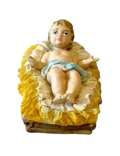 Gesù bambino in resina con culla per statue da 15-20 cm