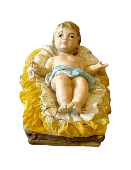 Gesù bambino in resina con culla per statue da 15-20 cm