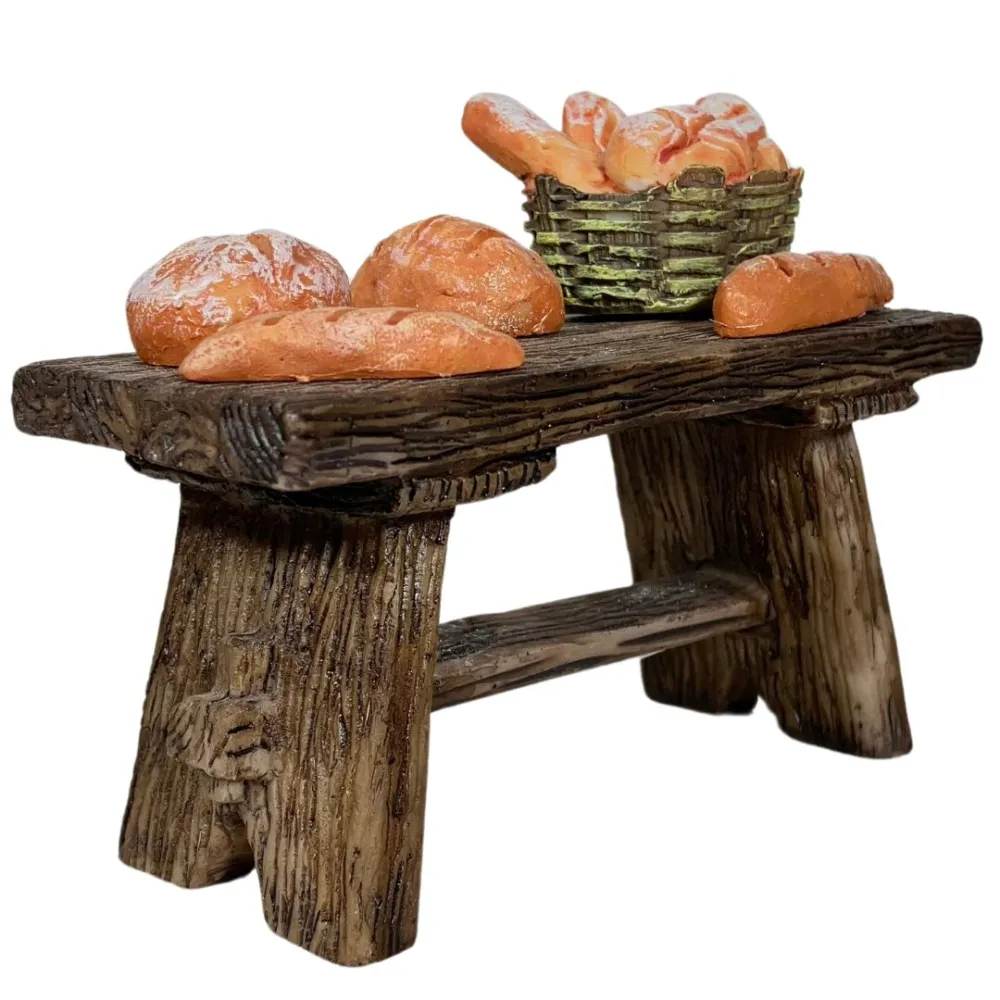 Banco fornaio con pane in resina per statue da 10-12 cm