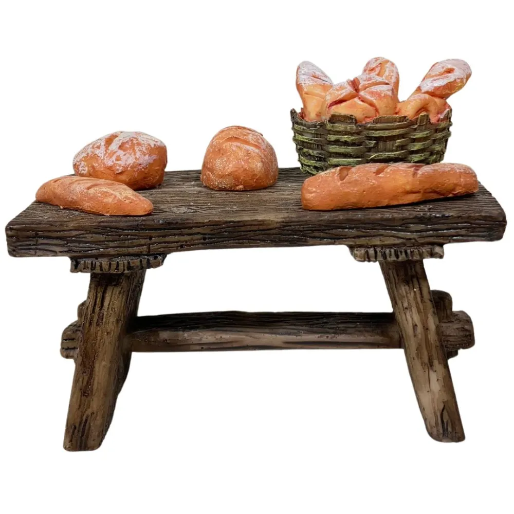 Banco fornaio con pane in resina per statue da 10-12 cm