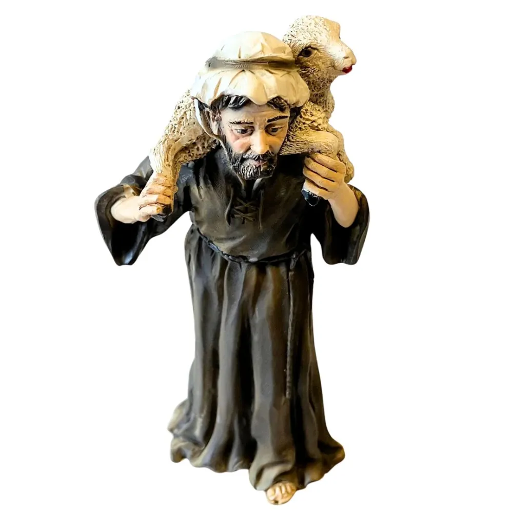 Shepherd Holding a Sheep – Resin, 17 cm Series