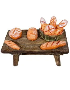 Banco fornaio con pane in resina per statue da 10-12 cm