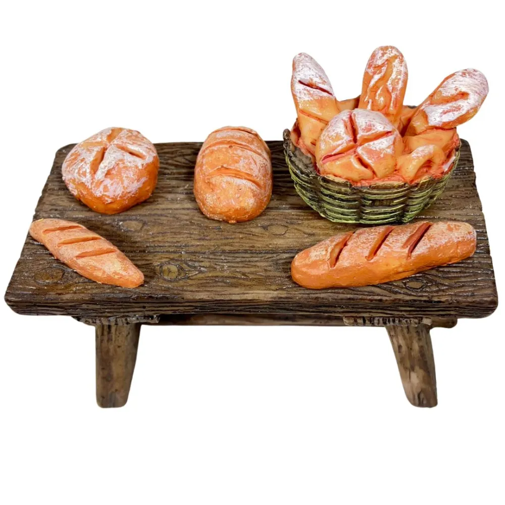 Banco fornaio con pane in resina per statue da 10-12 cm