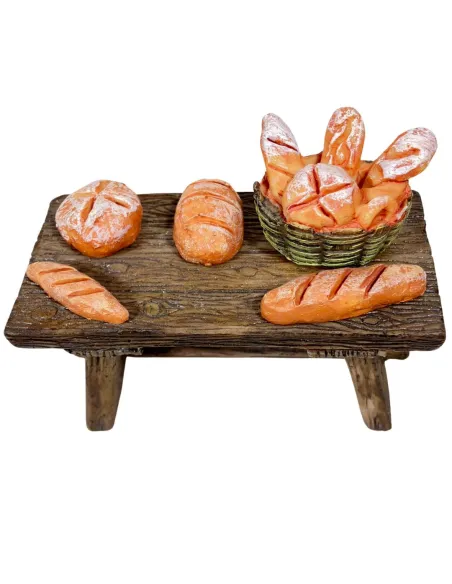 Banco fornaio con pane in resina per statue da 10-12 cm