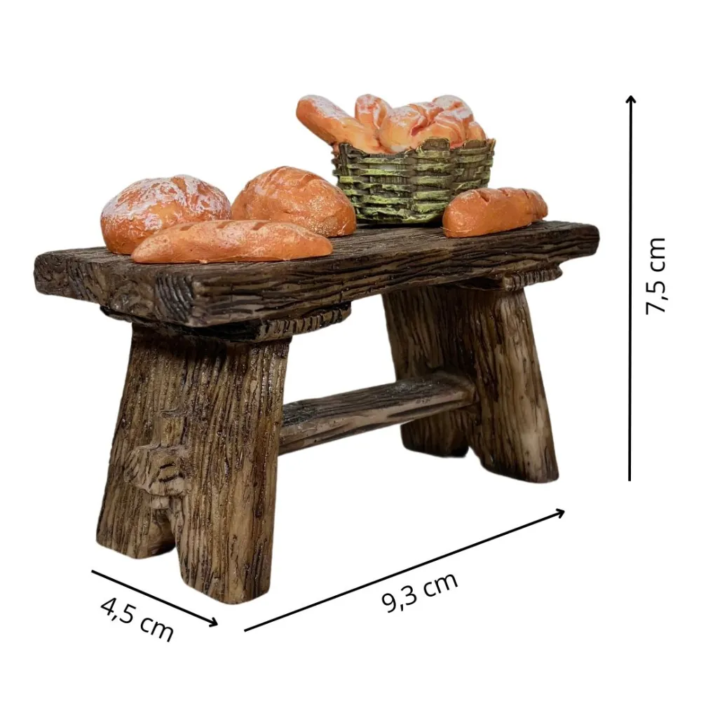 Banco fornaio con pane in resina per statue da 10-12 cm