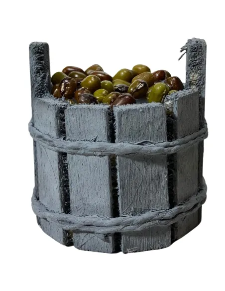Tinozza in legno con olive per statue da 8-10 cm