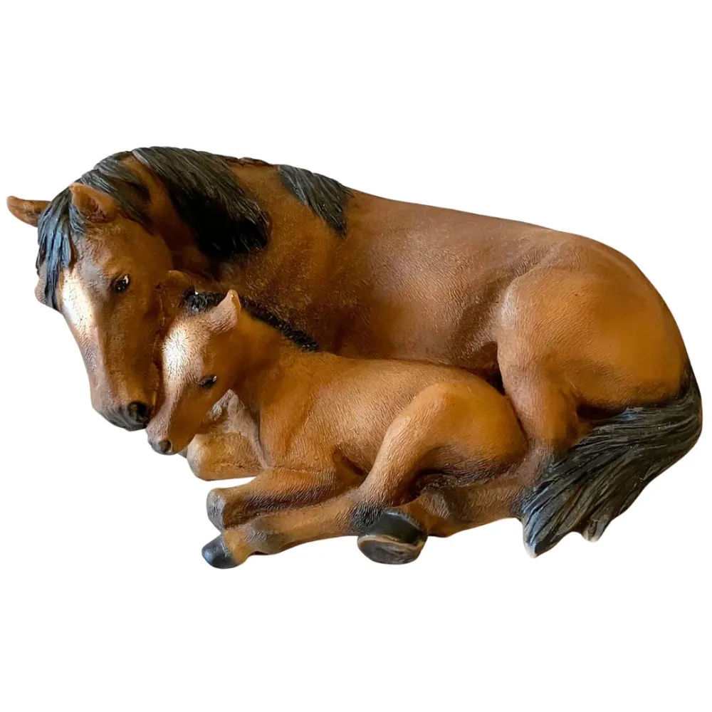 Resin Lying Mare and Foal for 15–20 cm Nativity Figures
