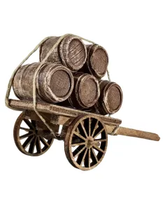 Carretto in legno con botti per statue da 8-10 cm