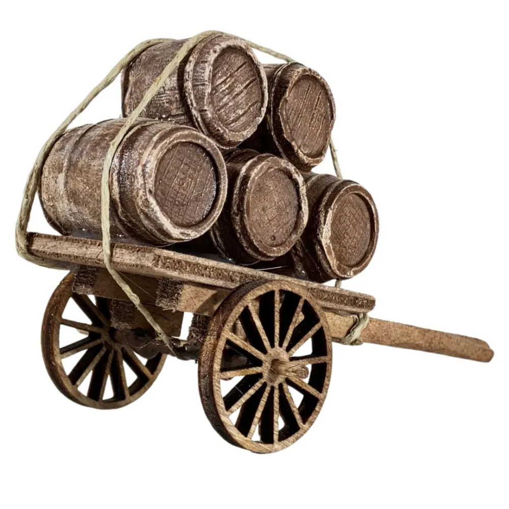 Wooden Cart with Barrels for 8–10 cm Nativity Figures