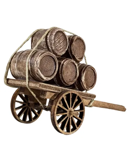 Carretto in legno con botti per statue da 8-10 cm