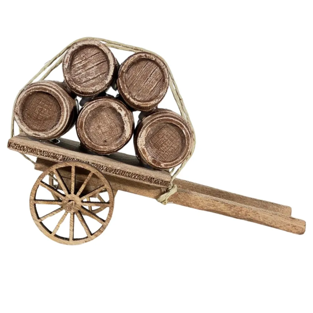 Wooden Cart with Barrels for 8–10 cm Nativity Figures